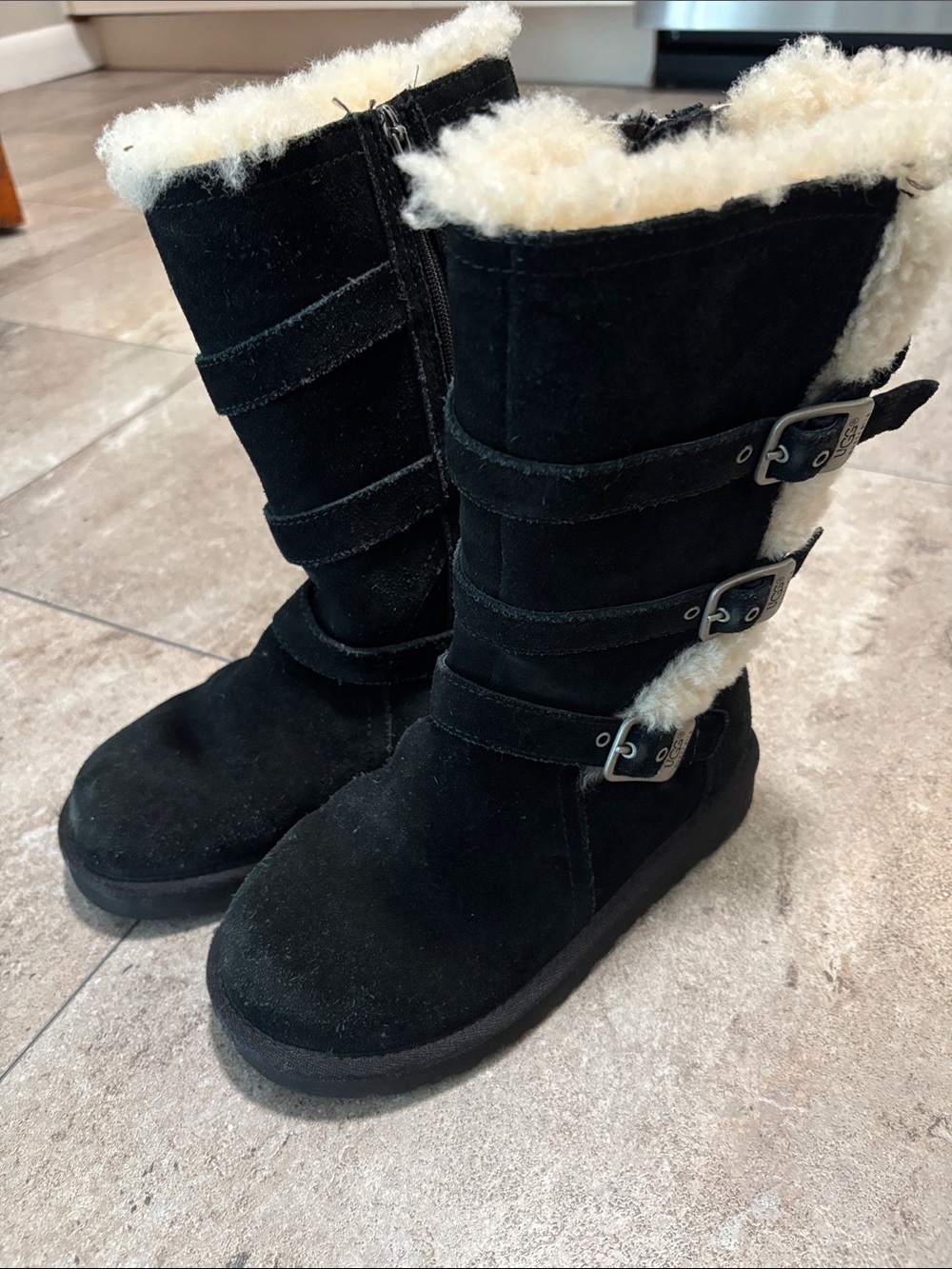 Ugg Boots - Girl’s size 1 Black Suede Shearling-Lined Winter Boots